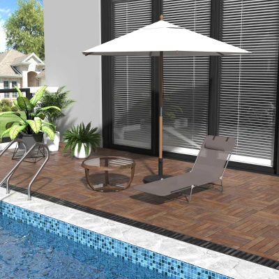 Outsunny Foldable Sun Lounger Chair Adjustable Coffee