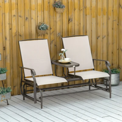 Outsunny 2-Seater Garden Glider Bench Metal Frame Brown/Khaki
