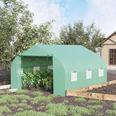 Outsunny Serra per Orto 3.5x3x2m 6 Finestre e Porta Avvolgibile