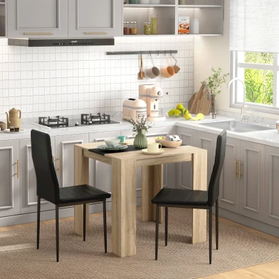 HOMCOM Set Salle à Manger 3Pcs Table Carrée Noir Moderne