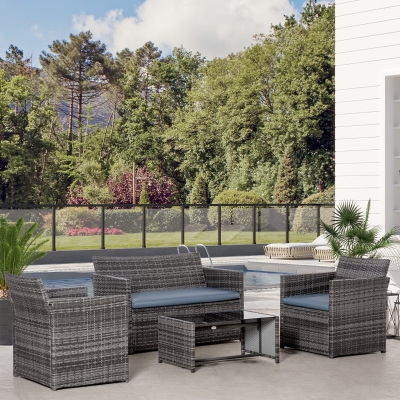 Outsunny 4-Piece Rattan Garden Sofa Set Grey