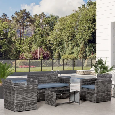 Outsunny 4-Piece Rattan Garden Sofa Set Grey