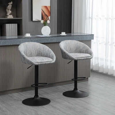 HOMCOM Bar Stools Set of 2 Adjustable Swivel Light Grey