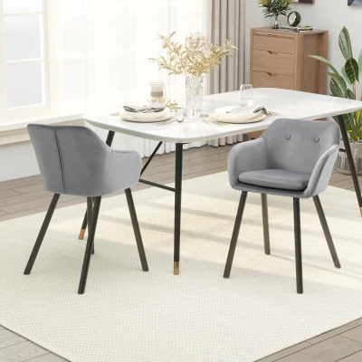 HOMCOM Set 2 Sedie Sala da Pranzo con Braccioli in Velluto Grigio