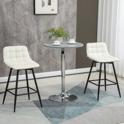 HOMCOM Conjunto de 2 Taburetes Altos de Cocina con Respaldo Carga 120 kg para Bar Salón Comedor Crema