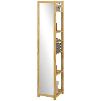 HOMCOM Colonne Salle de Bain Bambou avec Miroir 6 Étagères