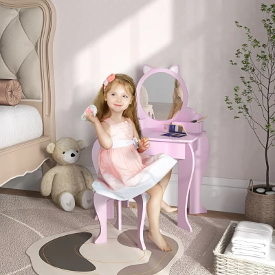 ZONEKIZ Kids Vanity Table Cat Design Pink 3-6 Years
