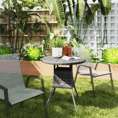 Outsunny 70cm Rattan Table for Four - Wood-Effect Grey