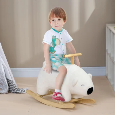 HOMCOM Ours à Bascule Enfant Sons Socle Bois Blanc 3-6 Ans