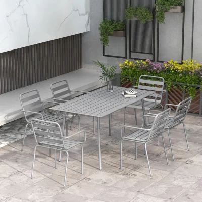 Outsunny Set da Giardino 7pz in Acciaio 6 Sedie e Tavolo Grigio