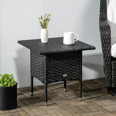Outsunny Rattan Side Table Outdoor Coffee Table Black