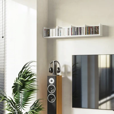 HOMCOM Wall-Mounted Media Storage Rack White 84 CD/56 DVD