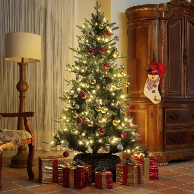 HOMCOM Árbol de Navidad Artificial 180 cm con 350 Luces LED 726 Ramas y Soporte de Acero Árbol Navideño para Interior Verde