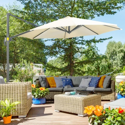 Outsunny Parasol Octogonal 3m Crème Inclinable Acier