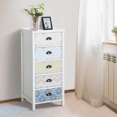 HOMCOM Chiffonnier style néo-rétro graphique 5 tiroirs blanc