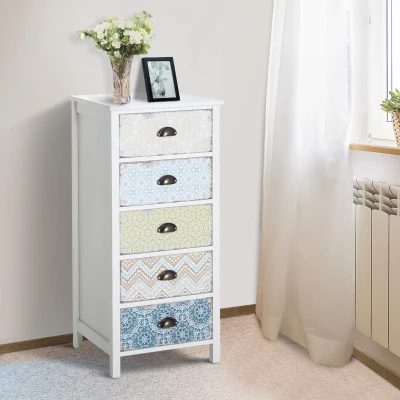 HOMCOM Chiffonnier style néo-rétro graphique 5 tiroirs blanc