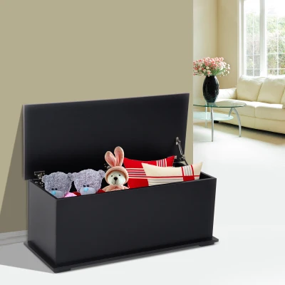 HOMCOM Coffre Rangement Bois 100x40x40cm Noir Verrouillé