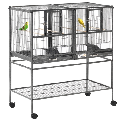PawHut Gabbia per uccelli 95cm x 45.5cm x 102cm Nero, Grigio