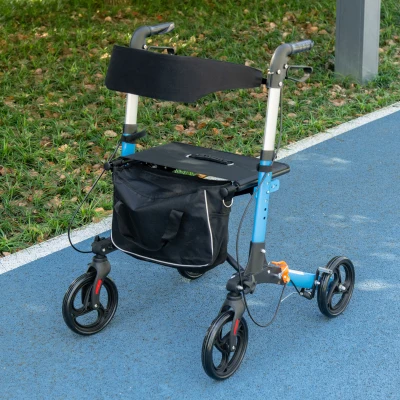 HOMCOM Déambulateur Pliant 4 Roues Bleu/Noir