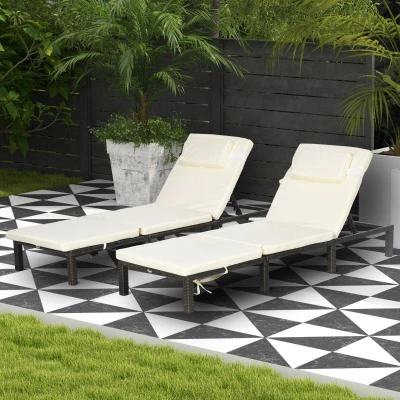 Outsunny Rattan Sun Loungers Set of Two with Cushions Brown/Cream