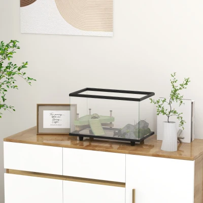 PawHut 28L Glass Turtle Tank with Basking Platform