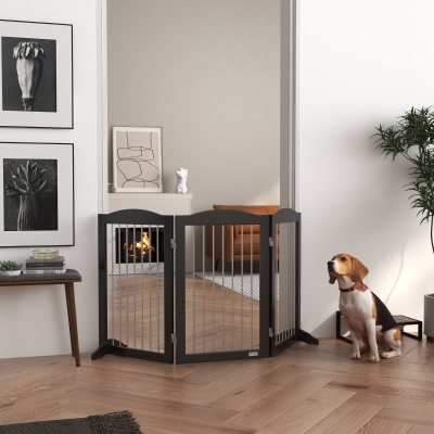 PawHut Foldable Dog Gate Freestanding Black