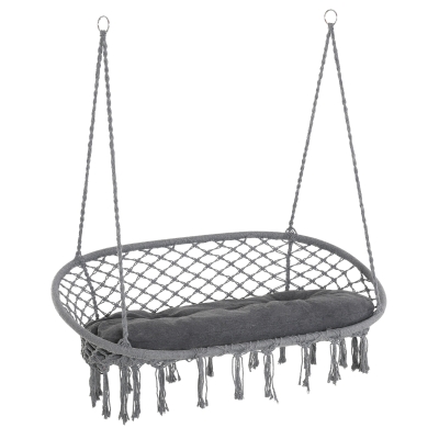 Outsunny Boho Macrame Hammock Swing Two-Seater Grey