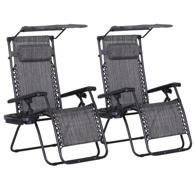 Outsunny 2-Piece Reclining Garden Chair Grey with Canopy