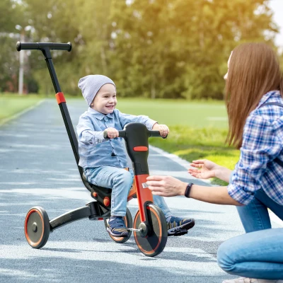 HOMCOM Triciclo per Bambini 18-60 Mesi con Manubrio Regolabile Rosso
