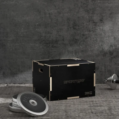 SPORTNOW Cajón de Salto Pliométrico de Madera con Mangos Huecos Carga 120 kg para Casa Oficina Gimnasia 61x51x41 cm Negro