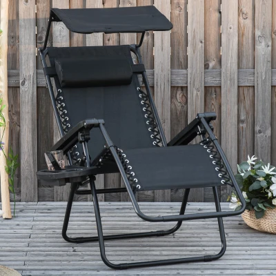 Outsunny Folding Zero Gravity Lounger with Canopy - Black