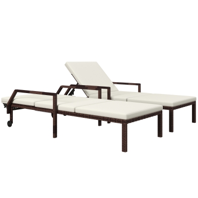 Outsunny Rattan Sun Lounger Set of 2, Adjustable Cream White