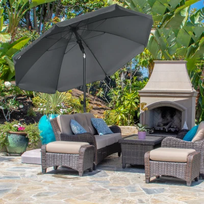 Outsunny Parasol Plage Inclinable UV50+ Fibre Verre Ø180cm Gris