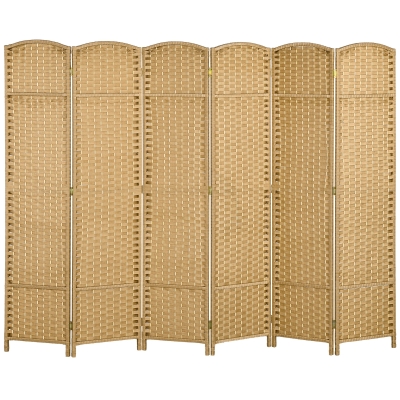 HOMCOM Paravent interieur en bois 6 panneaux 240 x 170 cm séparateur de pièce pliable pour salon, chambre à coucher, naturel