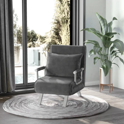HOMCOM Poltrona letto singolo 65cm x 69cm x 80cm Grigio