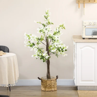 HOMCOM Artificial Honeysuckle Plant in Pot 15x15x150cm White