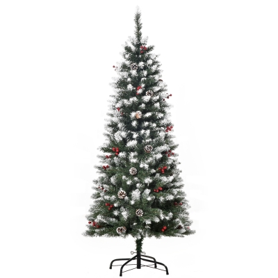 HOMCOM Árbol de Navidad Artificial de 150cm 408 Ramas Bayas y Piñas Puntas Nevadas Decoración Navideña de Interior Verde