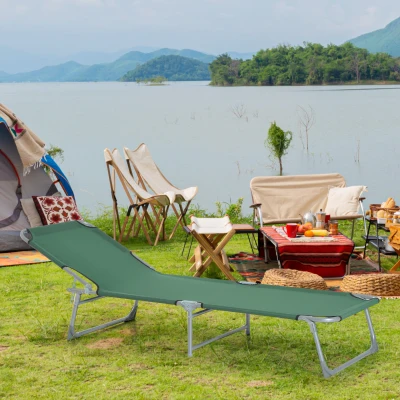 Outsunny Folding Sun Lounger Chair Green 4-Position