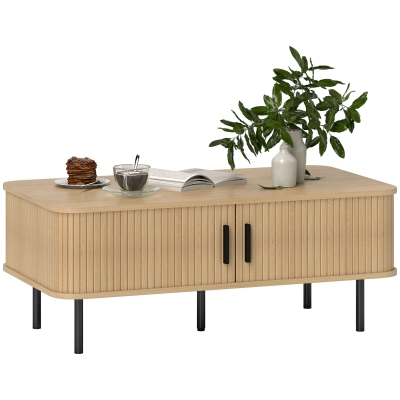 HOMCOM Mesa de Centro para Sala de Estar Mesa Auxiliar com 2 Portas de Correr 2 Compartimentos e Pés de Aço 100x55x40 cm Carvalho