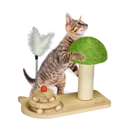 PawHut Cat Scratching Post Mushroom Shape with Toys 35x21cm - Natural Tone
