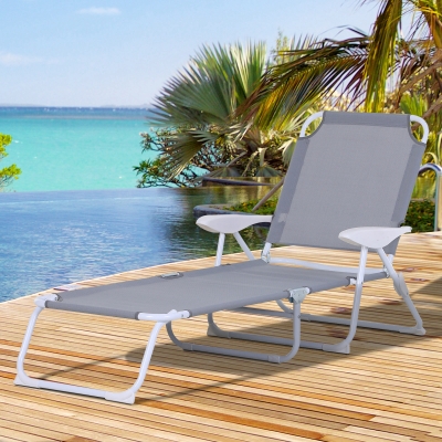 Outsunny Foldable Sun Lounger Grey Adjustable Backrest
