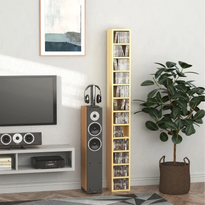 HOMCOM Tall Narrow Media Storage Tower Oak Tone