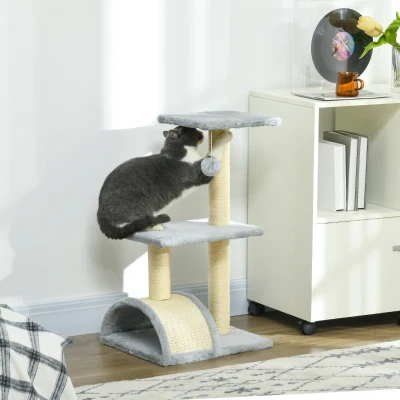 PawHut Albero per Gatti a 3 Livelli con Tiragraffi Grigio Chiaro