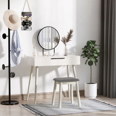 HOMCOM Dressing Table Set with Mirror & Stool, White