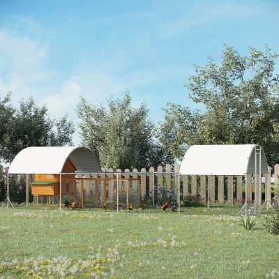 PawHut Gallinero Exterior de Acero Galvanizado 7,6x2,8x1,95 m con Cubierta de Tela para 20-24 Gallinas Conejos Aves Plata