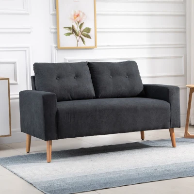 HOMCOM Canapé 2 Places Scandinave Pieds Bois Tissu Gris