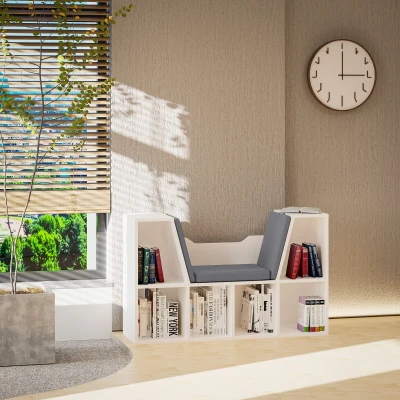 HOMCOM Bookcase Shelf with Cushioned Seat White