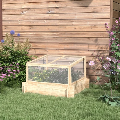 Outsunny 2-In-1 Wooden Greenhouse Planter Box Natural