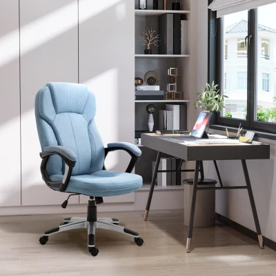 Vinsetto Office Chair Blue Linen Fabric Height Adjustable