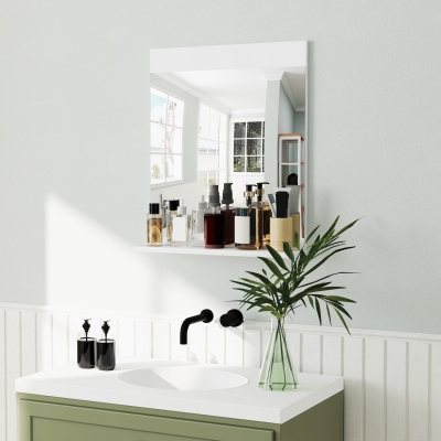 HOMCOM Specchio Bagno Moderno con Mensola Portaoggetti Bianco